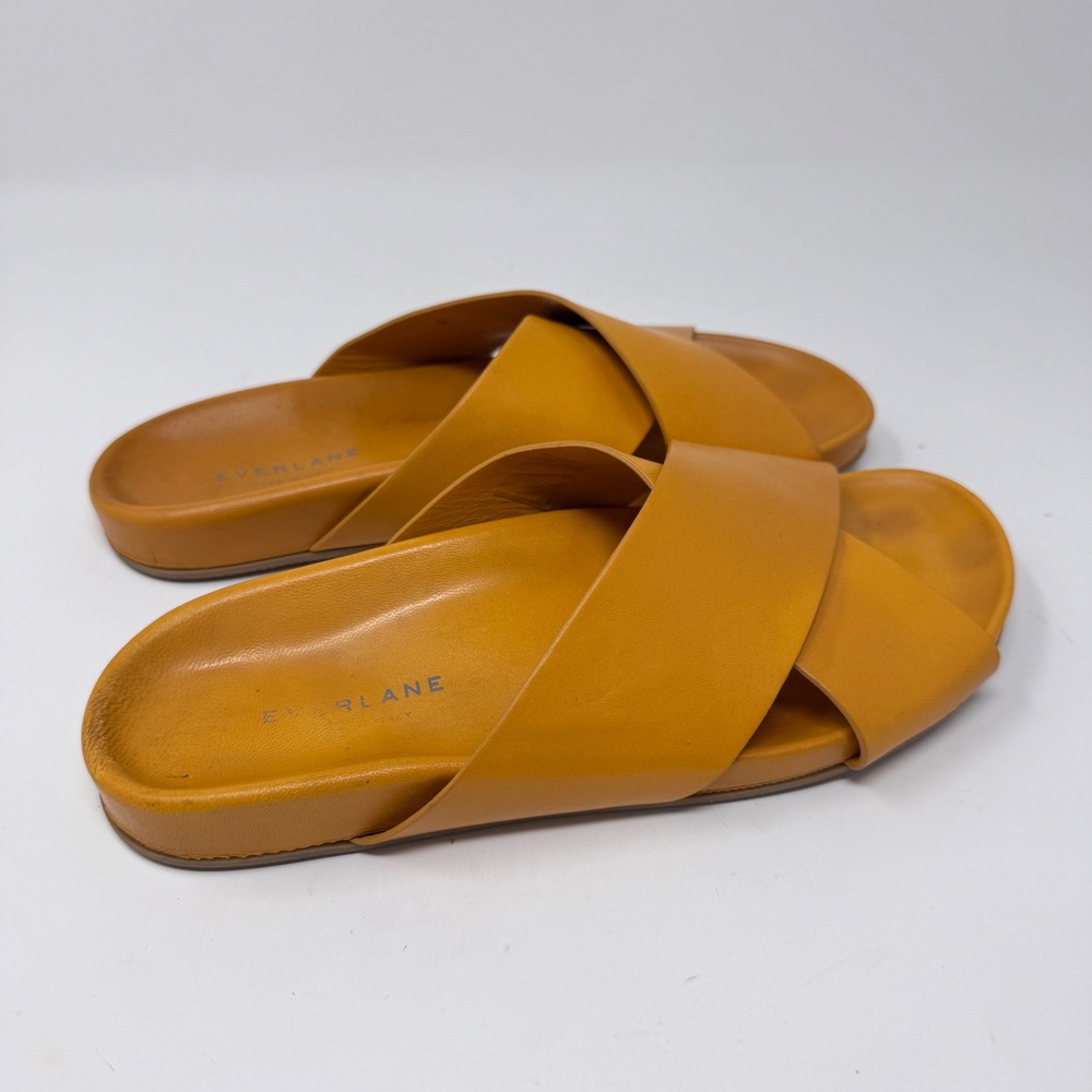 Everlane Italian Leather Crossover Slide Sandals – Mustard Yellow, Size 8